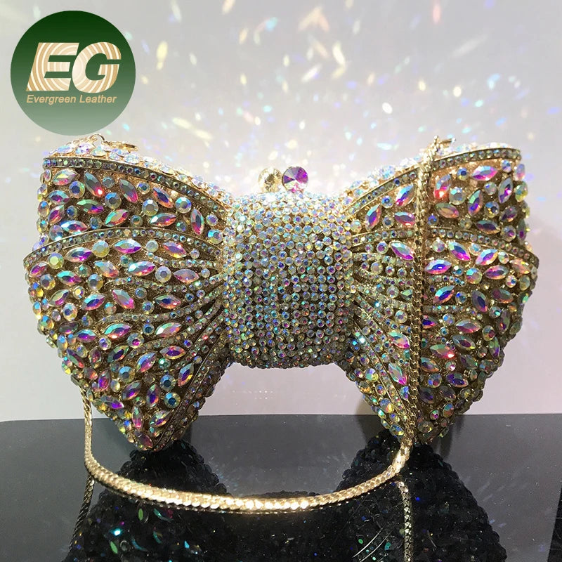 LEB1593 Bow Shape Party Glitter Rhinestone Bowknot Purse/clutch Crystal Clutch Bags Crossbody Designer Women Bling Evening Ba