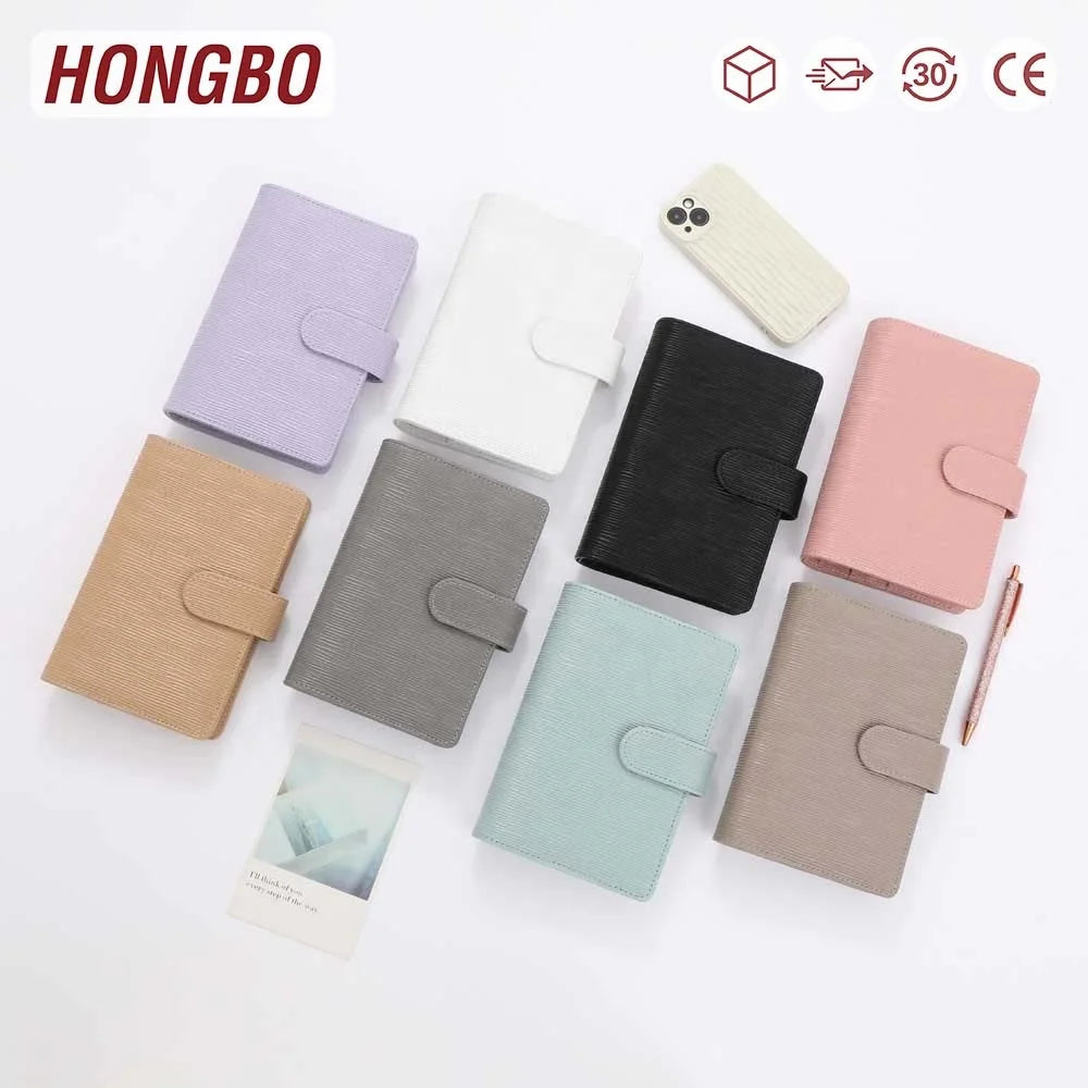 Hongbo Best Seller 27 Color A6 Saffiano Epi Leather Budget Binder Agenda Planner Cover Zippered Fly Leaf Ring Binder Folder