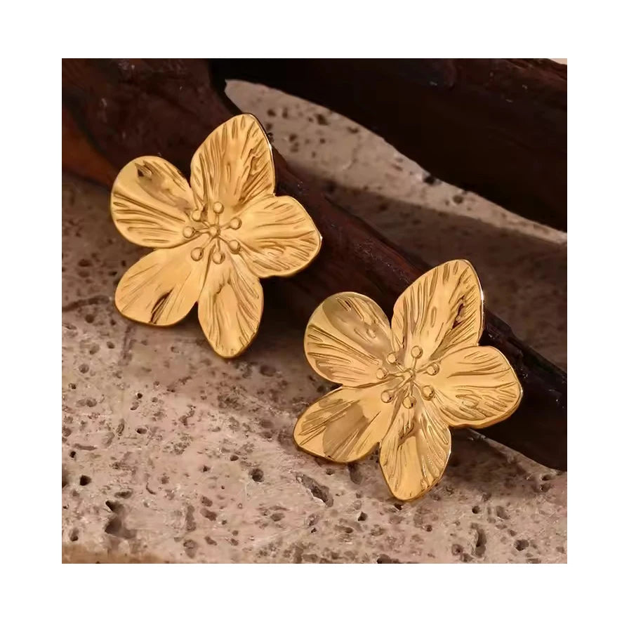 Oversize Flower Stud Earring Exaggerated Design 18K Gold Plated Stainless Steel Big Flower Earrings for Women