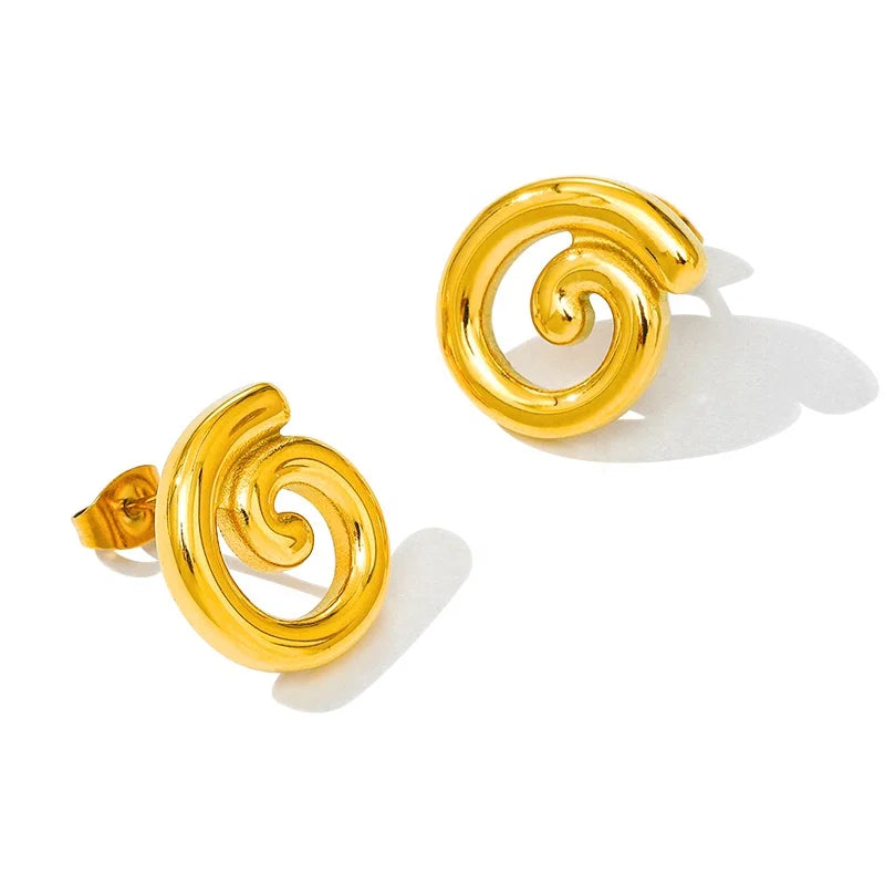 MICCI PVD Waterproof 18K Gold Plated Stainless Steel Geometric Spiral Stud Earrings Trendy Style for Girls' Anniversary