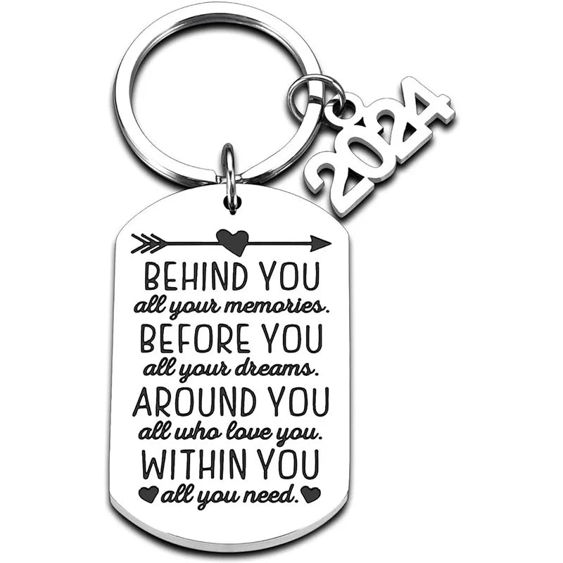 Inspirational Keychain Graduation Gift for Her Him College Boy Girl Behind You All Your Memories Key Ring Best Friend Key Cha
