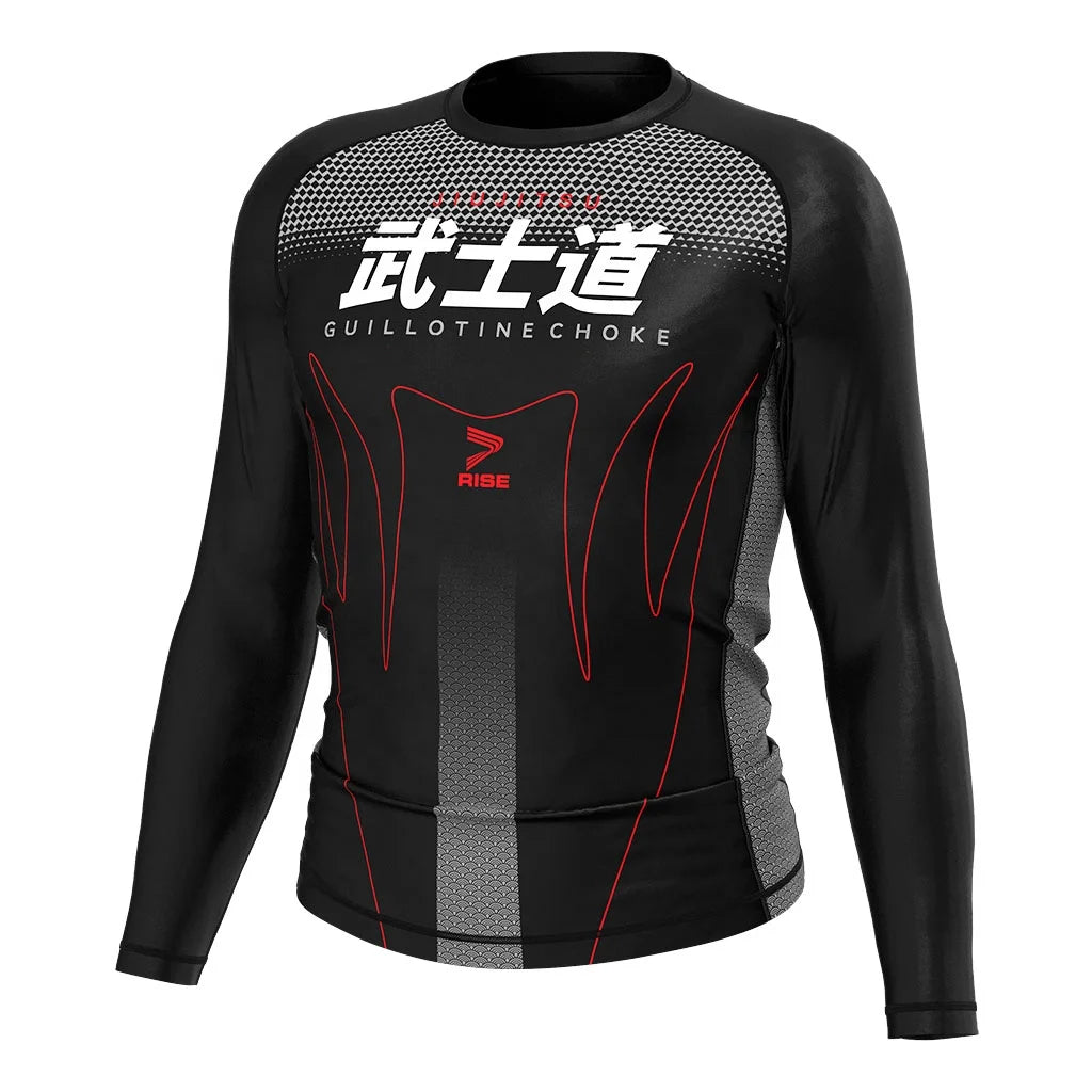 Bushido Warrior Text Rash Guard - Premium Compression Shirt for Martial Arts BJJ MMA Grappling Jiujitsu