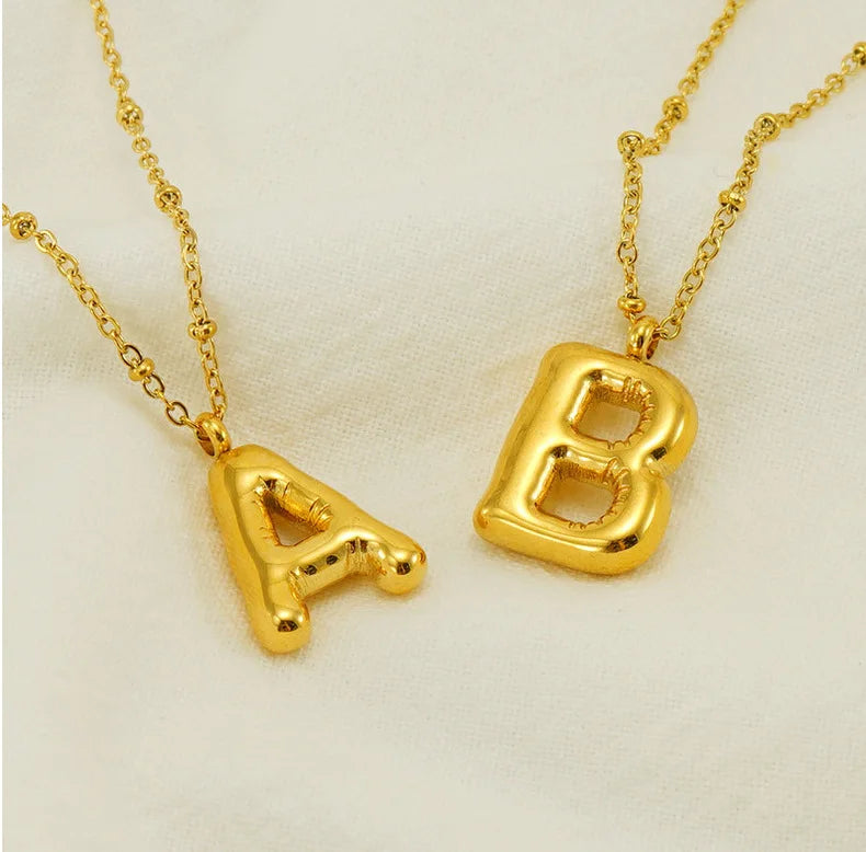 Wholesale Bulk Balloon Stainless Steel Gold Silver Non Tarnish Initial Alphabet Necklace Initials Letter h P B 26 Image Jewel