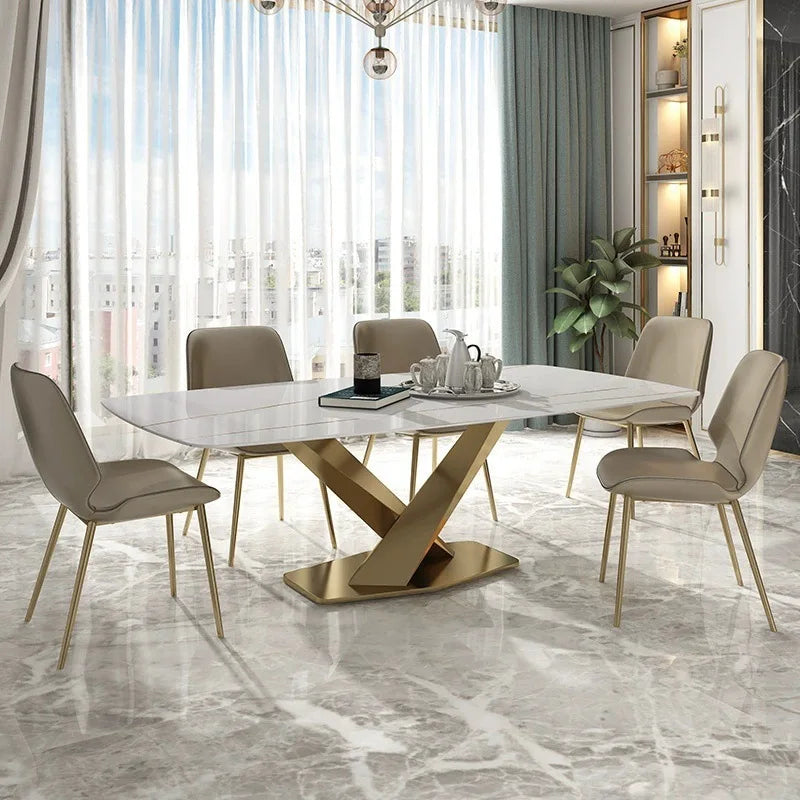 New Design Home Furniture Luxury Family Slate or Marble Dining Table Kitchen Dining Table Hotel White Dining Table