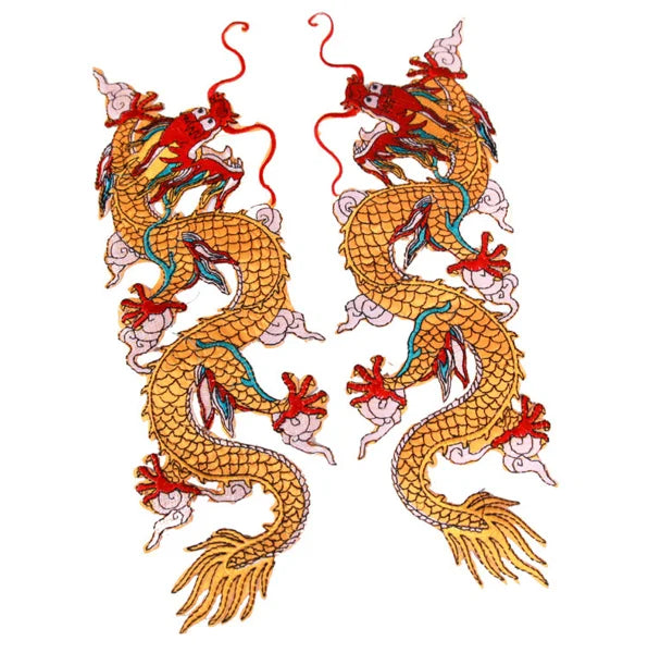 2pcs/bag Red Yellow Large Asian Dragon Embroidered Organic Cotton Eco-Friendly & Waterproof Iron-On Patch for Chinese New Yea