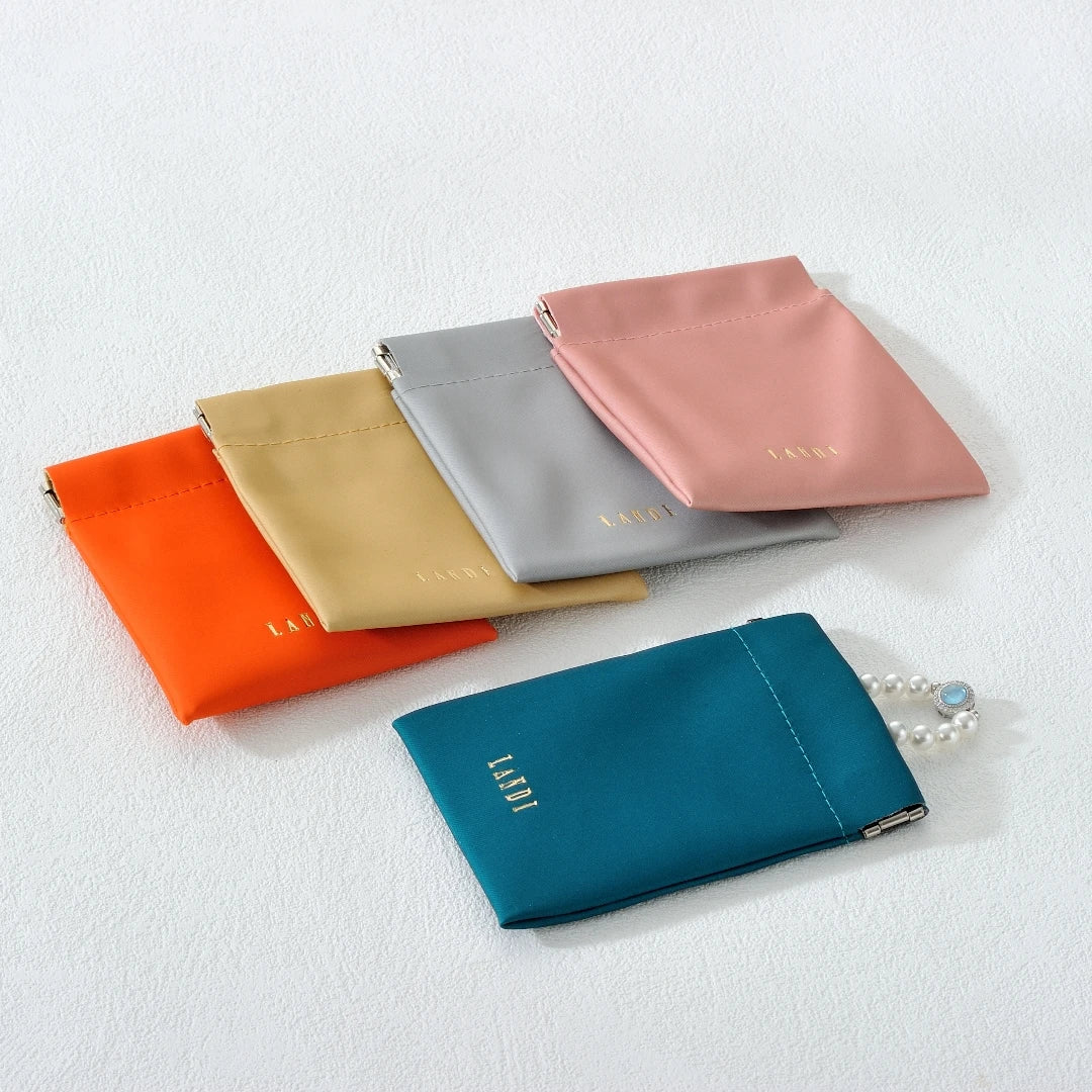Custom Logo Ring Earring Necklace Jewellery Bag Packaging Pu Leather  Card Cosmetics Jewelry Pouch Storage  Bags