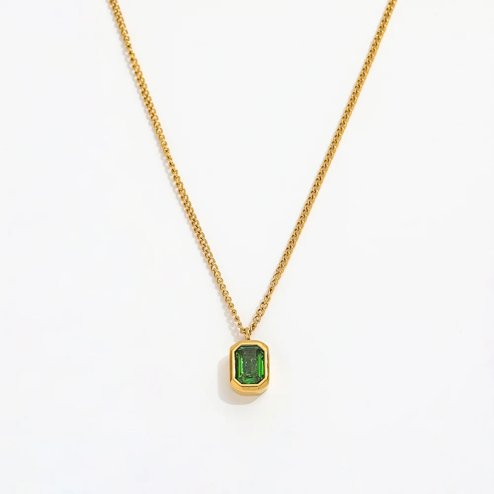 Fenny 18K Gold Plated Fashion Vintage Agate Green Zirconia Pendant Necklace High Quality Stainless Steel Jewelry Wholesale
