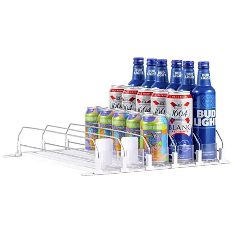 Automatic Metal Drink Can Dispenser Organizer for Refrigerator Storage Standing Type Installation