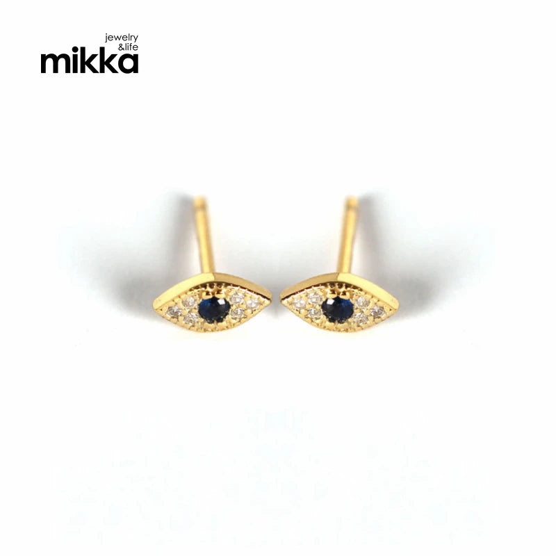 European Minimalist Jewelry S925 Sterling Silver Pave Cubic Zirconia Evils Eyes Stud Earring