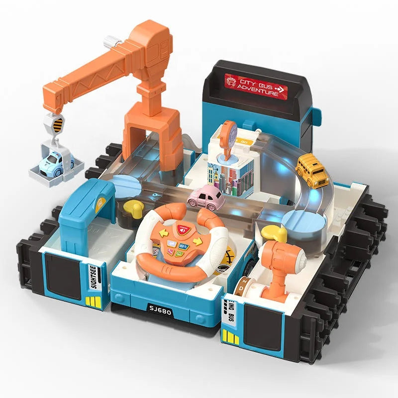 Educational Multifunction Double-Decker Bus Adventure Toy with Tracks for 5 to 7 Years Old