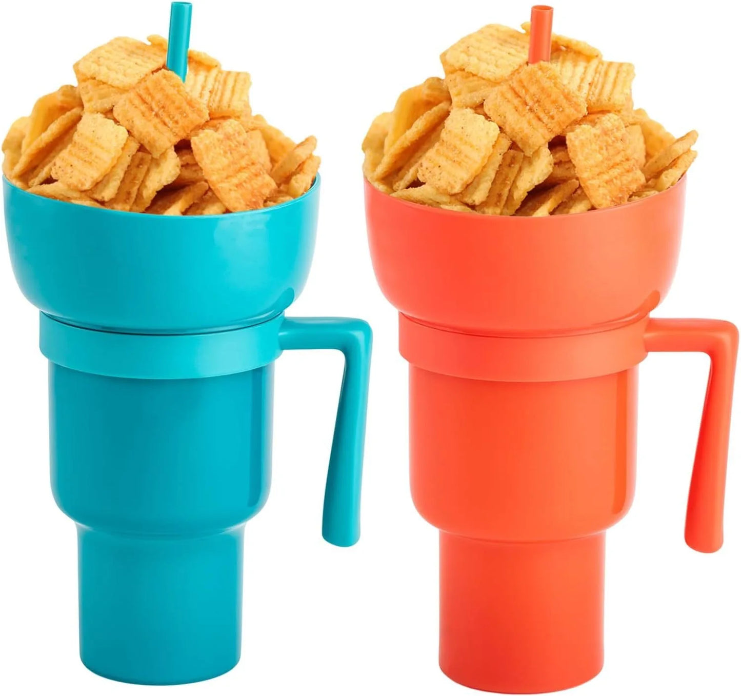 Plastic 2 in 1 Popcorn Drinking Cup for Snacks and Appetizers Stadium Drink Cups Bowl Holder With Straws