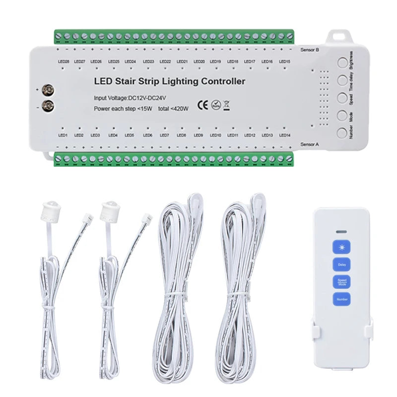 Lebeisenf 420W 28 Way Netflix Stairs Step Light Controller LED Light Strip Smart Sensor Dimmer DC 12V 24V Remote Control Smar
