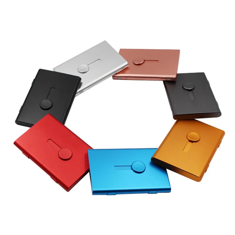 New Products Custom Logo Women Aluminum Push Button Anodizing Visiting Name Metal Card Holder With Rfid Blocking