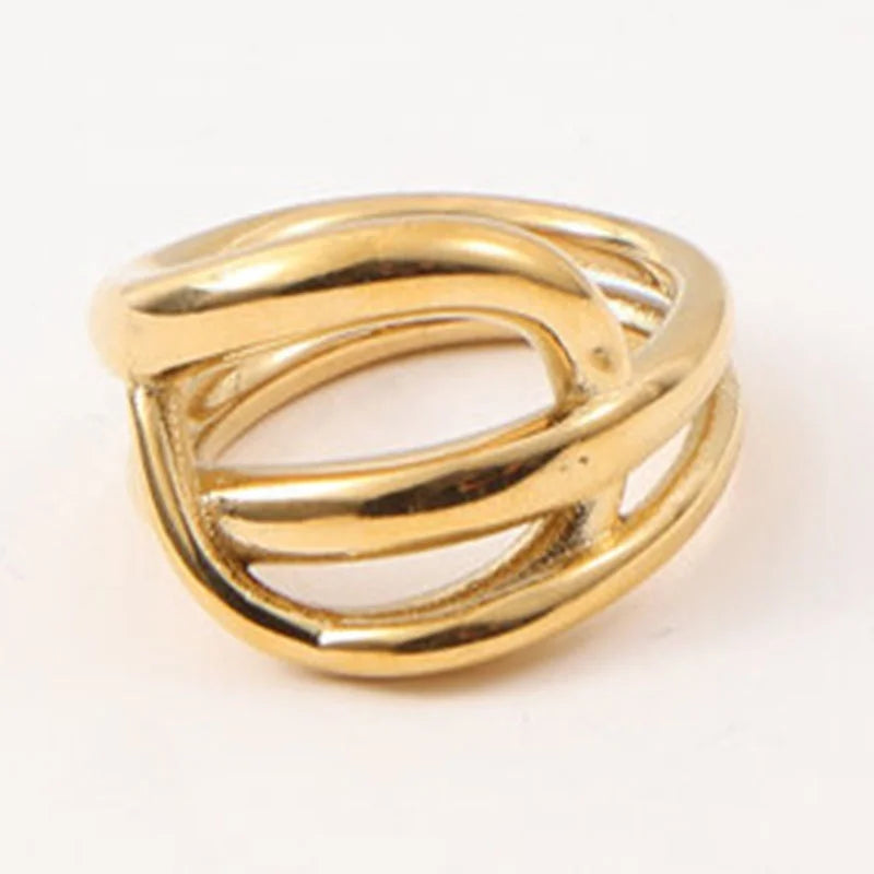 New Arrivals Women Dainty Minimalist Fashion Knuckle Jewelry 18k Gold Plated Stainless Steel Abstract Line Shape Ring