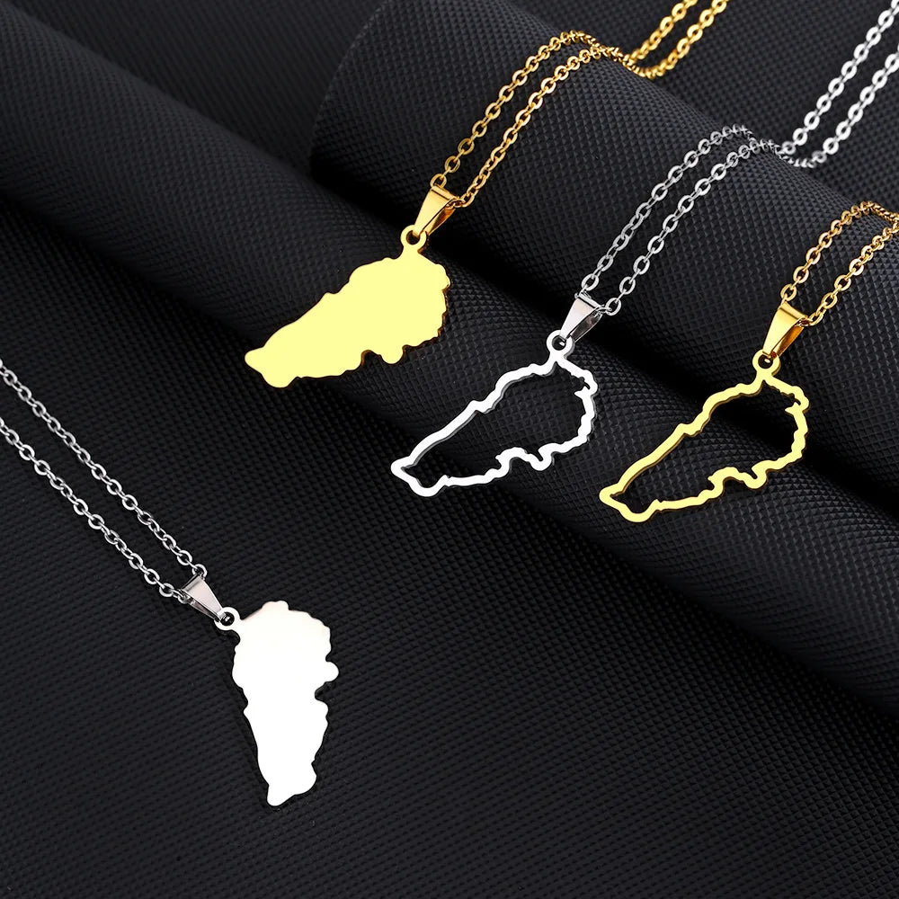 Factory Lebanon City Map Chain Necklace Stainless Steel Silver 18K Gold Plated Lebanon National Flag Emblem Map Pendant Neckl