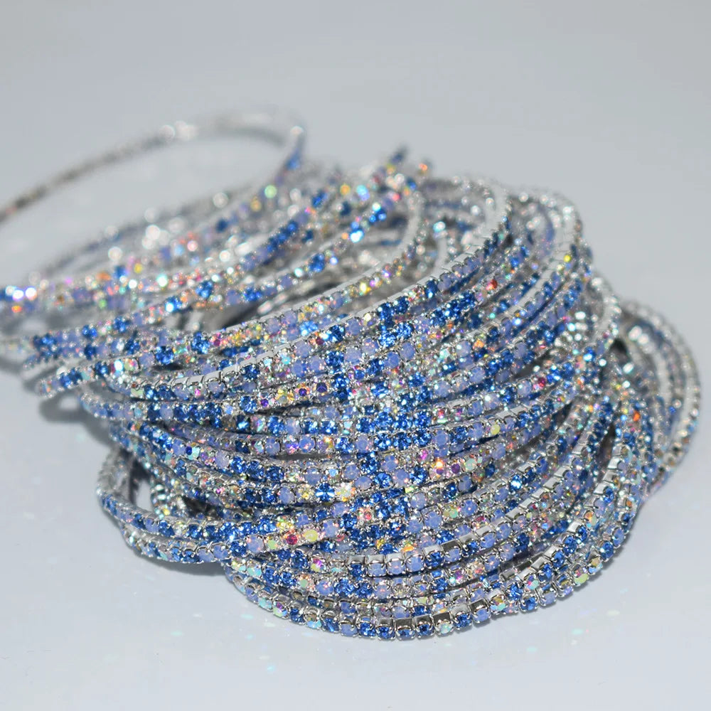 Trend Multicolor 2mm Single Drainage Diamond Thin Circle Bracelet Fashion Women Party Jewelry Elastic Full Crystal Bangle Set