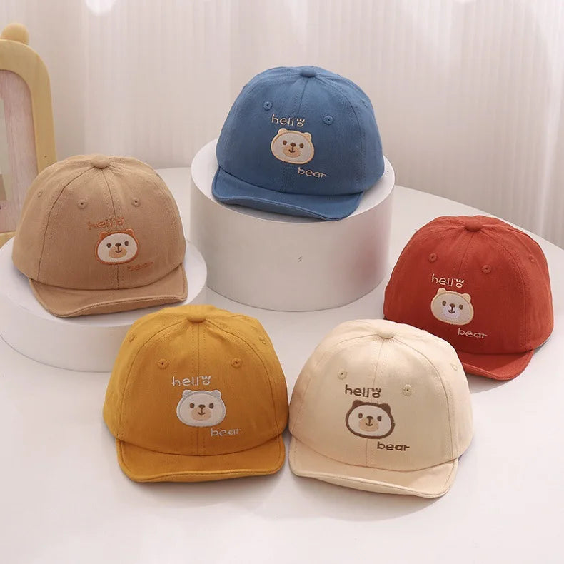 Summer Cute Bear Breathable Mesh Sunshade Baseball Cap Sun Hat Sunscreen  for 6-24 Months Babies