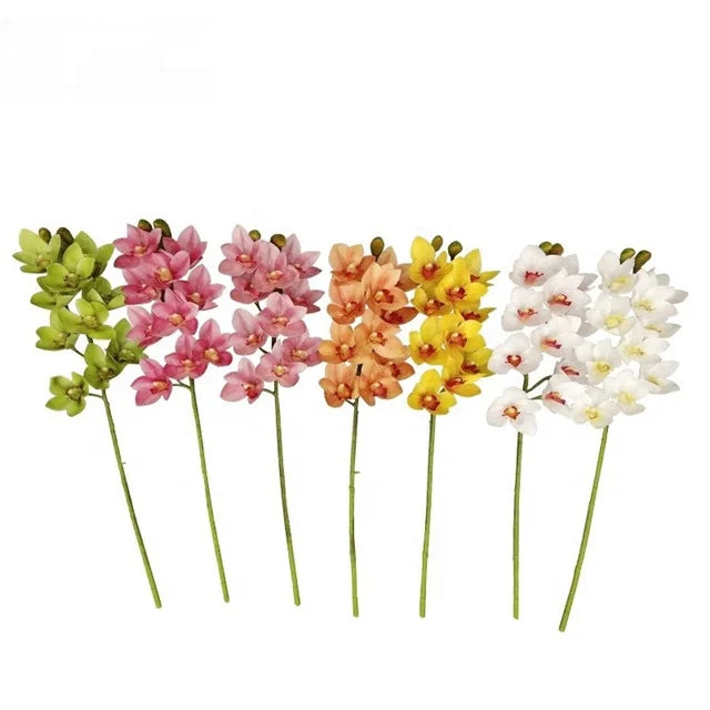 10 Heads 3D Print Artificial Real Touch White Pink Cymbidium Orchid Flowers for Wedding Home Decoration