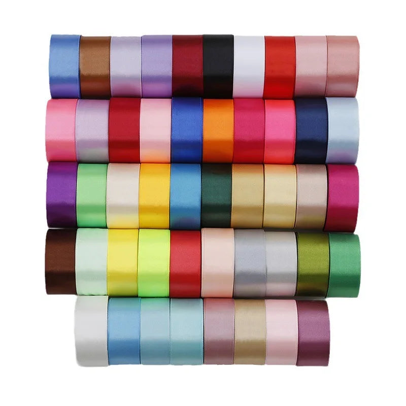 Luxury Custom 4cm 25 Yards Ribbon Roll Wholesale Gift Packing 196 Colors Ribbon White Pink Polyester Satin Christmas Ribbons