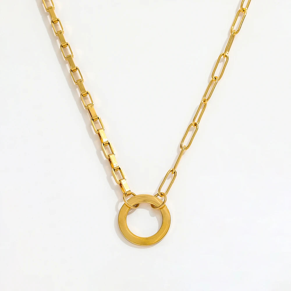 Fenny 18K PVD Plated No Fade Minimalism Circle Pendant Choker Chain Necklace for Women Stainless Steel Jewelry Wholesale