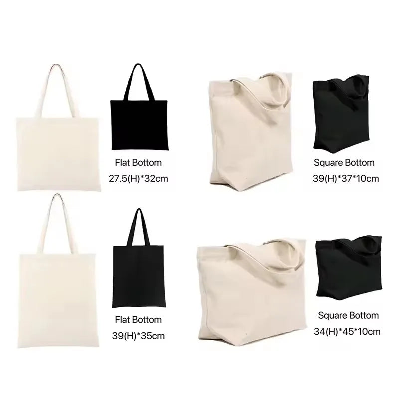 Custom Logo Creamy Beige Black Reusable Canvas Tote Bags Eco-Friendly Blank Cotton Shopping Bag for Women for Grocery Shoulde