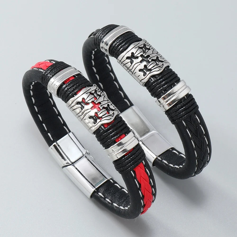 Wholesale Men's Fashion Leather Bracelet Hip-Hop Rock Jewelry Bangles for Women