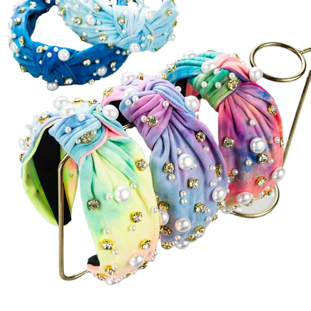 New Style Knotted Headbands Women Pearl Crystal Hairband Fashion Elegant Ladies Rhinestone Hairbands