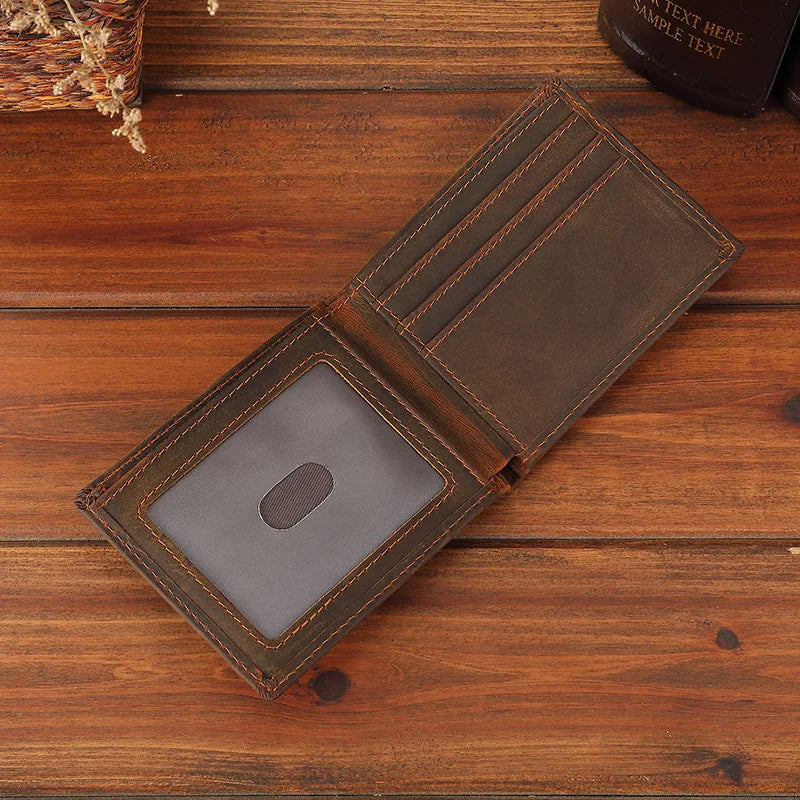 Hot Selling RFID Blocking Minimalist Slim Wallet Crazy Horse Genuine Leather Wallet Men