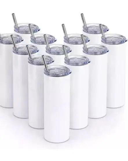 20oz Blank Sublimation Skinny Tumbler Stainless Steel Insulated with Slider Lid & Straw for DIY Water Drinks