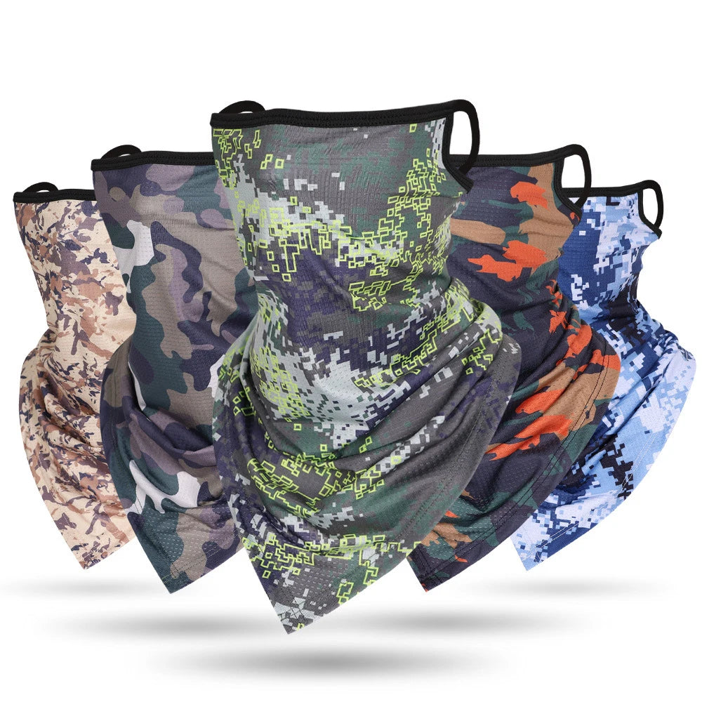 Ice Silk Mesh Face Cover Cycling UV Sun Protection Camouflage Mask Triangular Neck Gaiter Scarf Bandana With Ear Loops