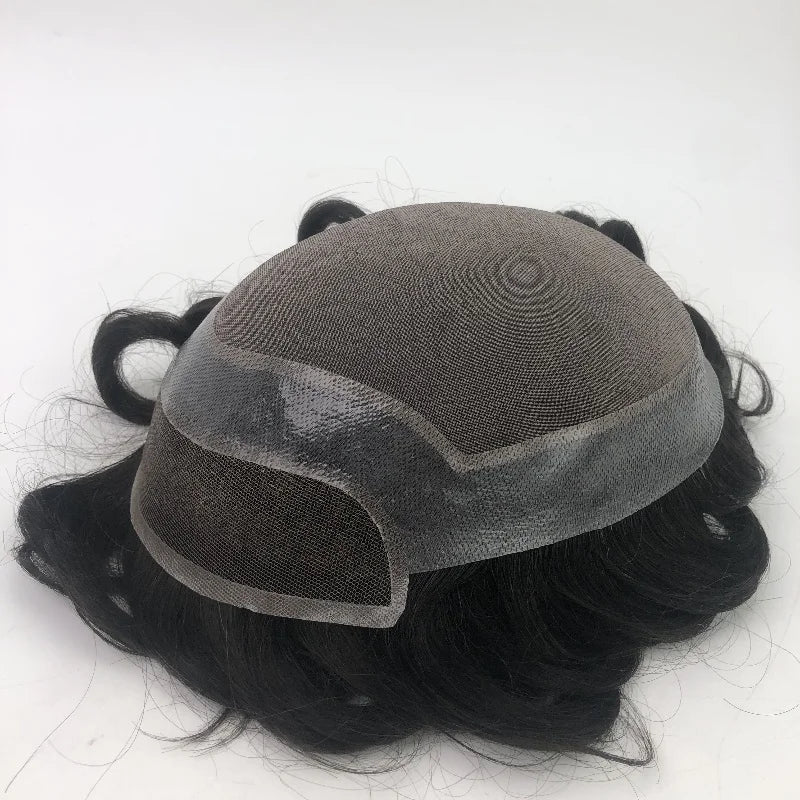 EMEDA Durable Fine Mono Lace Front Pu Toupee Human Indian Hair Unit for Men Hair Prosthesis Hairpiece Replacement System