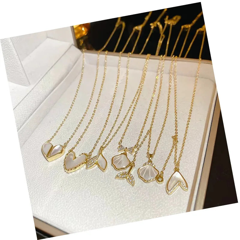 DAIHE 2024 New Design Fashion Jewelry Heart Shell Zircon Fish Tail Necklaces for Women