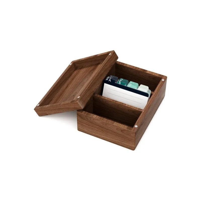Wooden Desktop Business Card Organizer 3 Partition Boards for Label Note Recipe Card Storage Home Decor Industrial Design