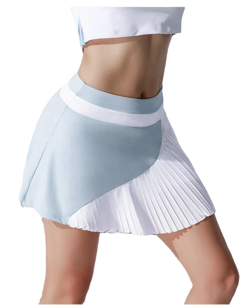 Custom OEM Quick Dry Breathable High Waist Color Block Tennis Golf Skirt for Women Yoga