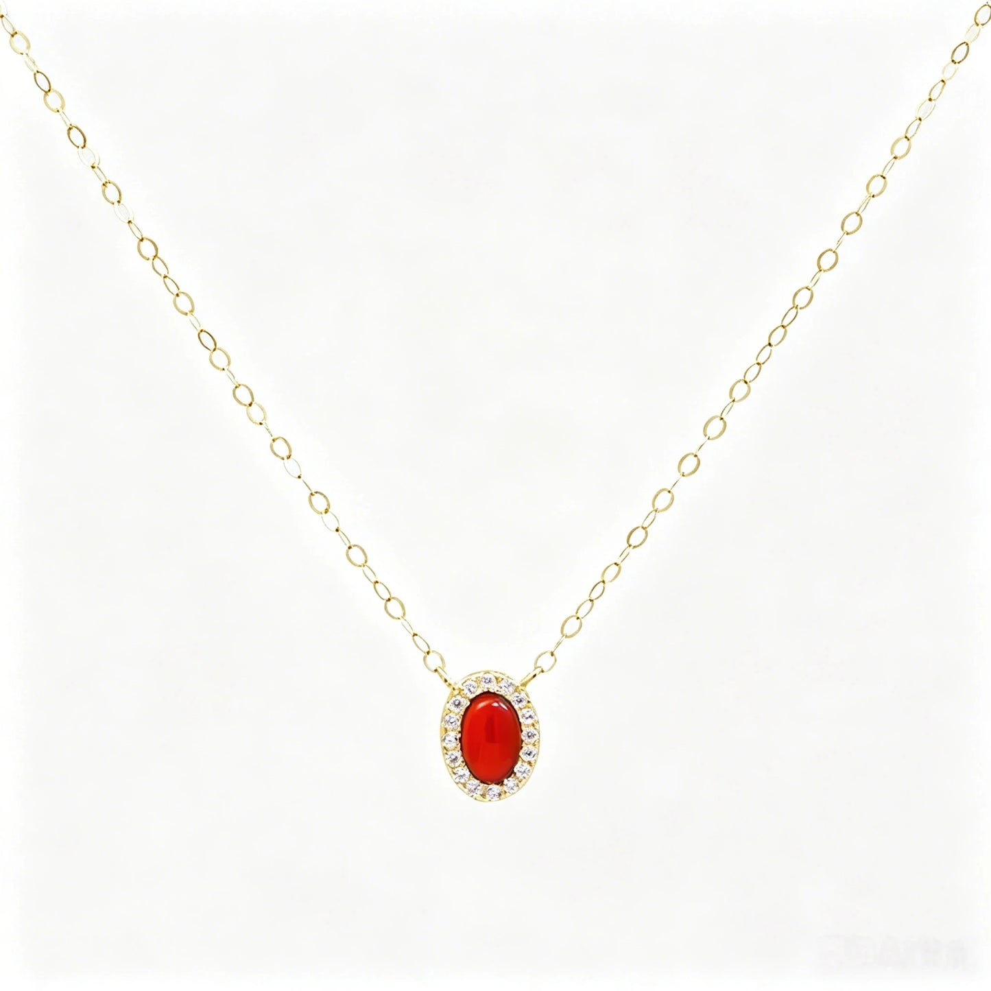 Custom Name 18K Gold Red Gemstone Necklace  CZ Ziron  Halo Pendant Necklace Dainty Oval Link Chain Fine Jewelry Women Link Ch