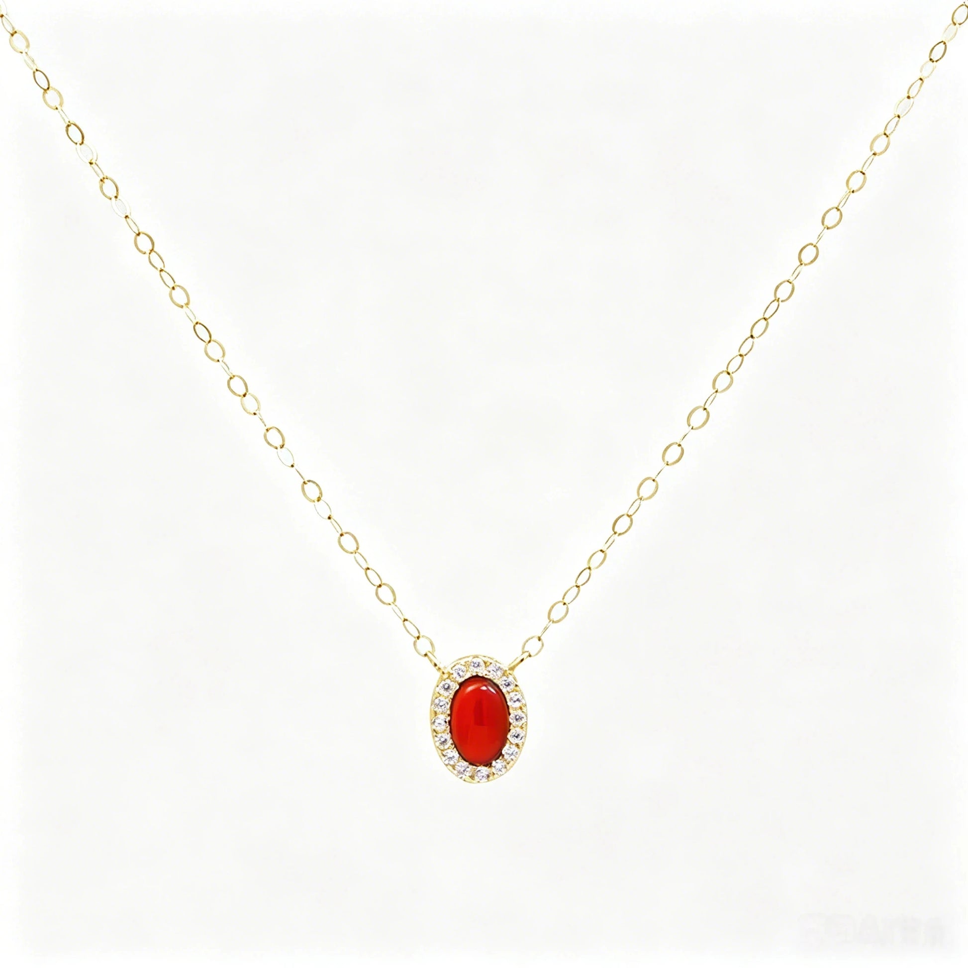 Custom Name 18K Gold Red Gemstone Necklace  CZ Ziron  Halo Pendant Necklace Dainty Oval Link Chain Fine Jewelry Women Link Ch