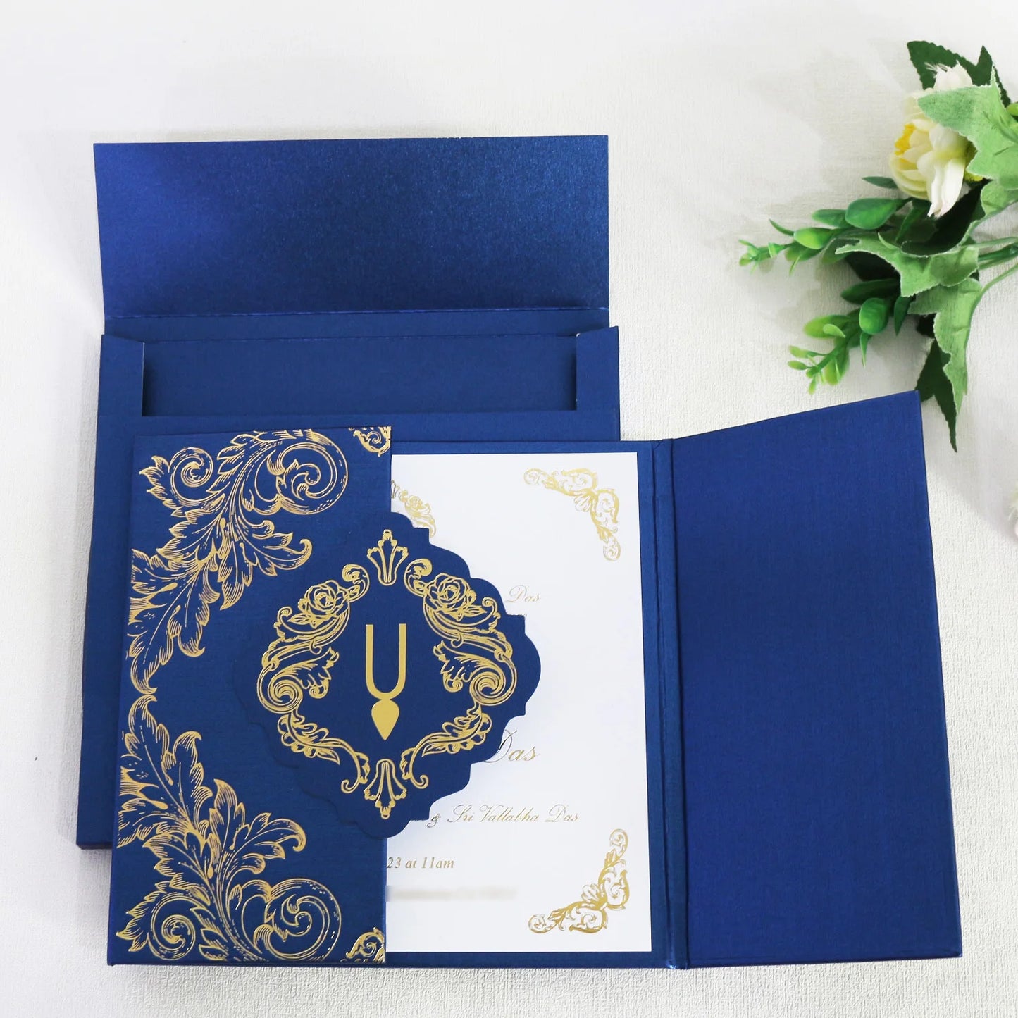 Chic Royal Blue Printable Wedding Marriage Invitation for Party Event Hardcover Wedding Card