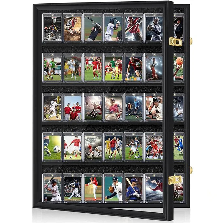 35 Graded Baseball Card Photo Frame Display Case with Lockable MDF/Wood Door Eco-Friendly Japan Style Black UV Printed