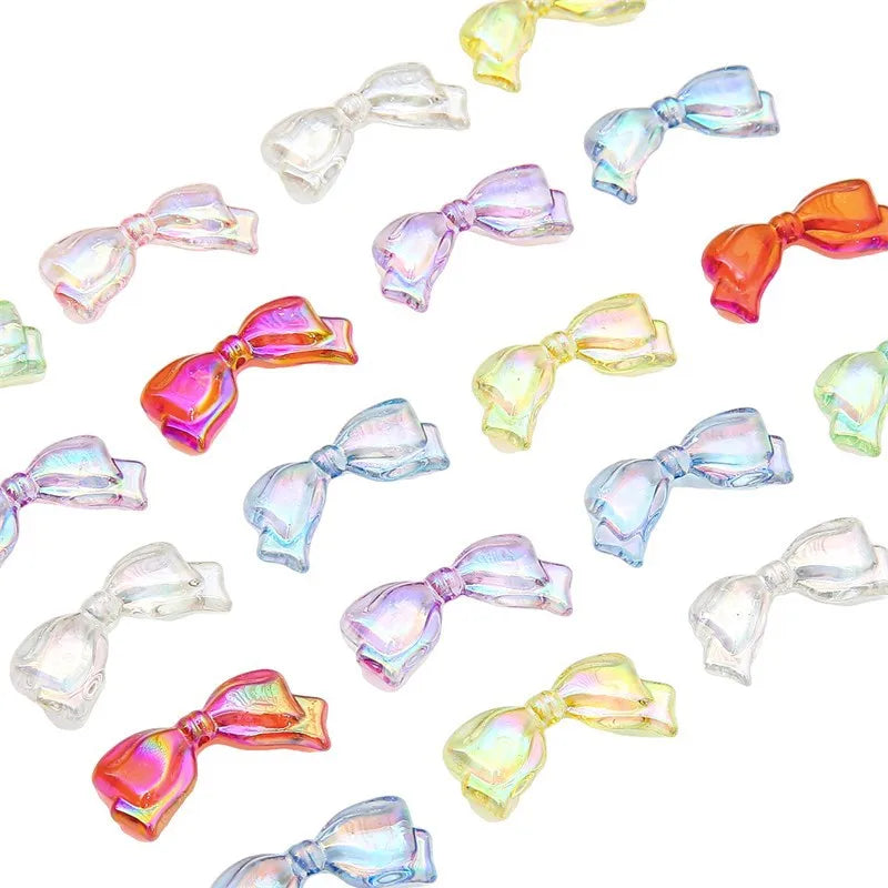Newest Cute Acrylic MulticolorTransparent Bow Beads DIY Hand-woven Bracelet Hair Rope Beaded Material Jewelry Accessories Bea