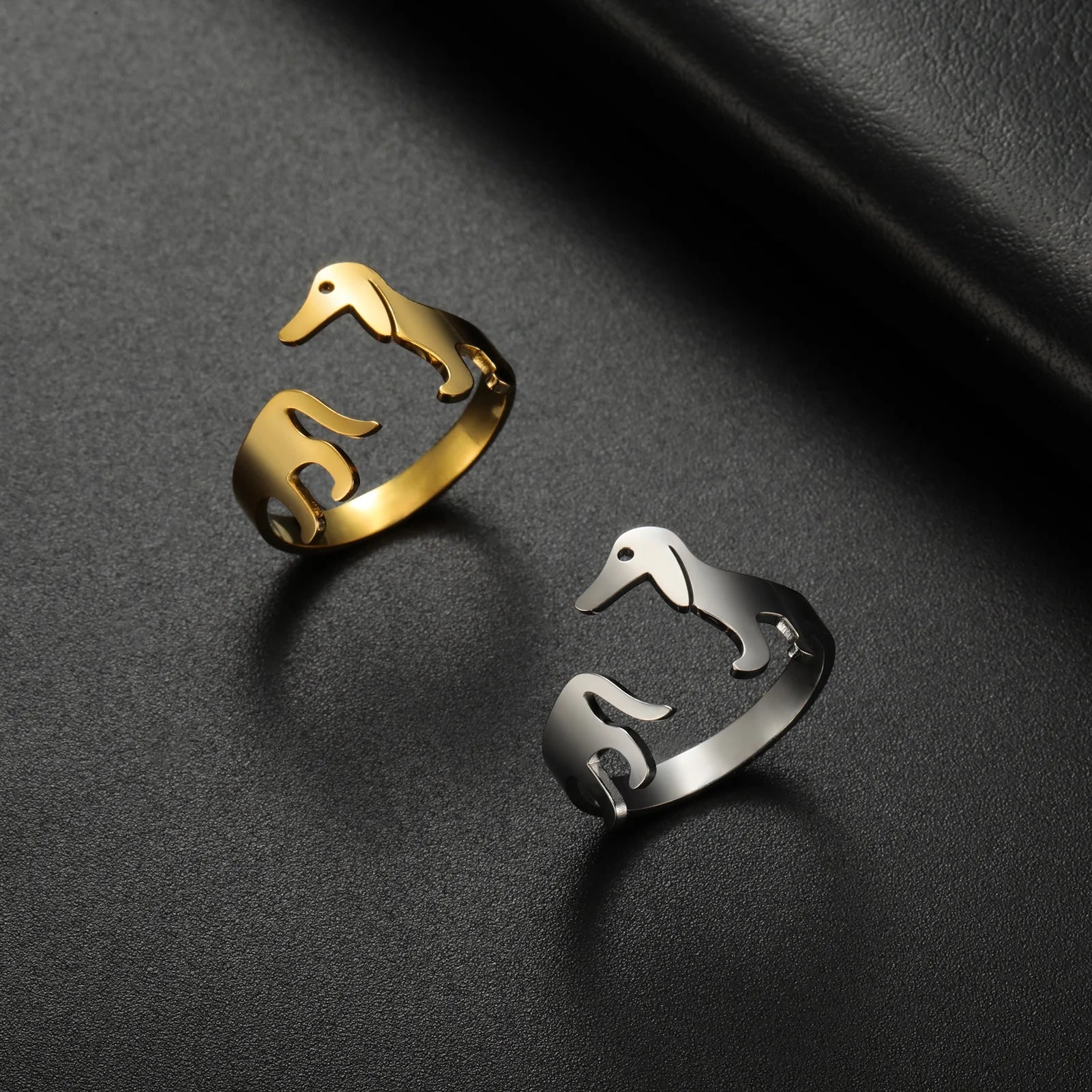 Dachshund Dog Rings for Women Girl Cute Animal Pet Open Rings Stainless Steel Jewelry Birthday Gift Wholesale