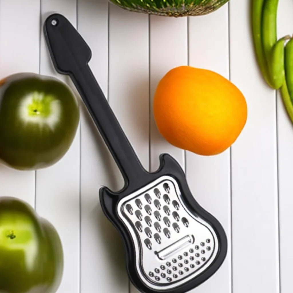 Metal Crafts Wholesale Grater 3 in 1 Kitchen Gadget Stainless Steel Guitar Design Cheese Grater With Plastic Handle for Fruit