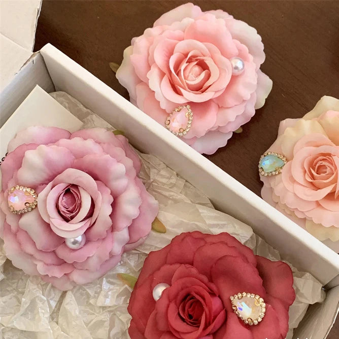 Super Immortal Diamond Pearl Peony Flower Hair Pin Hair Clip Hair Accessories Headwear Duck Mouth Clip