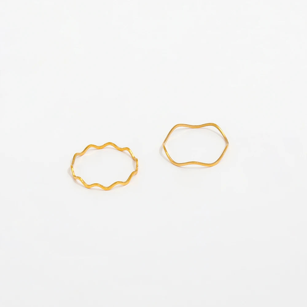 Fenny Fashion18K Gold Plated Dainty Fine Linellae Waved Stainless Steel Ring Trend  for Couple Wholesale Jewelry