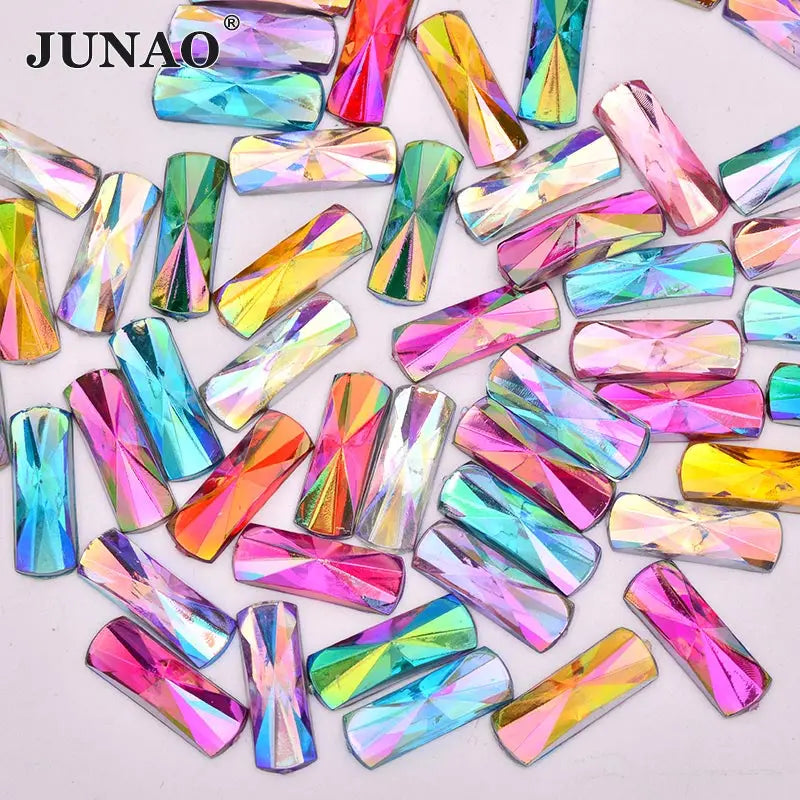 JUNAO 6*16mm Rectangle Rhinestones Acrylic Wholesale Nail Crystal Mix Color Flat Back Acrylic for Craft