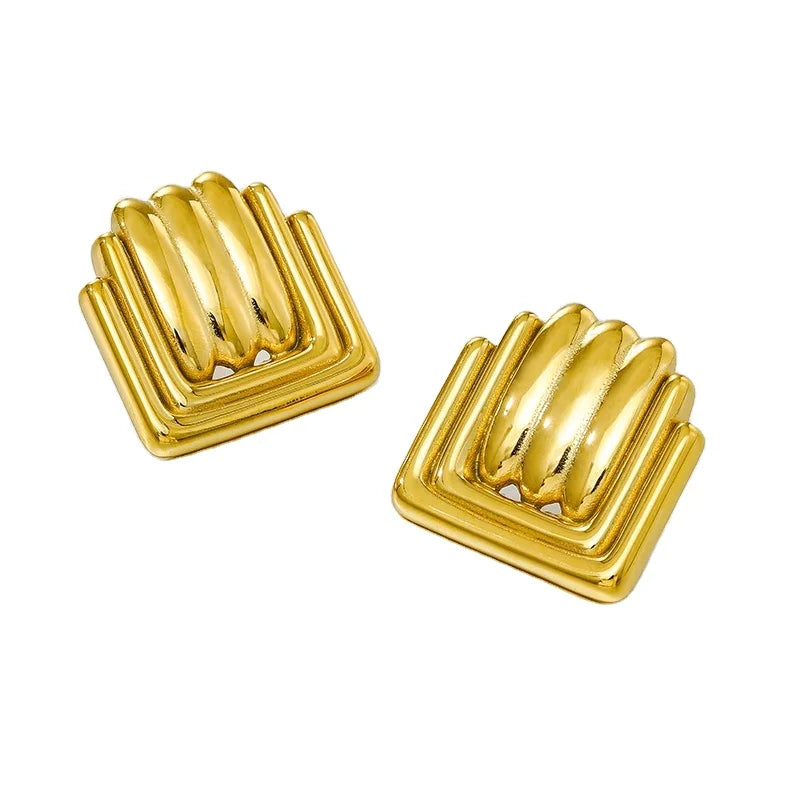 18K PVD Gold Plated Stainless Steel Chunky Exaggerated Non Tarnish Waterproof Earrings Women Luxury