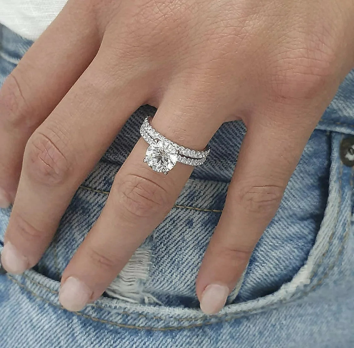 CAOSHI Bling Bling Round Cubic Zircon 2Pcs/Set Rings for Women Simple Fashion Double Stackable Wedding Bands Party Jewelry Ri