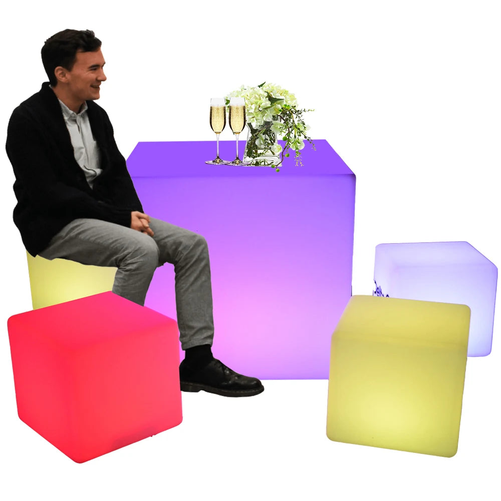 Illuminated Garden Cubes Waterproof Square Seat Outdoor Wireless Remote Control Flashing Led Cube Light Cube