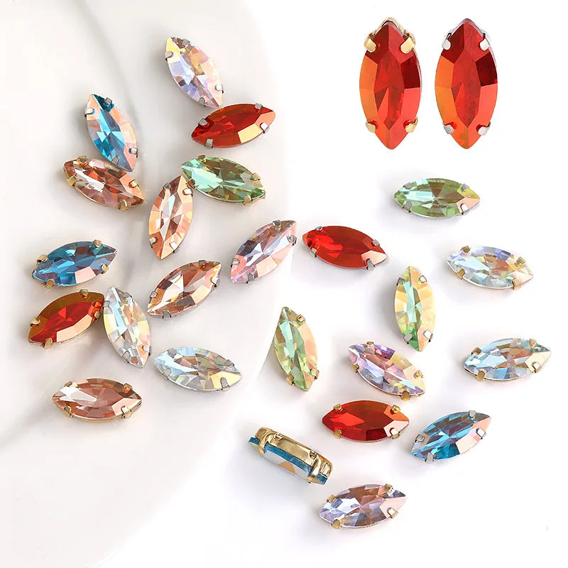 Wholesale Horse Eye Light Color Hollow Copper Crystal Claw Rhinestone Sew on Rhinestone Clothing Accessories