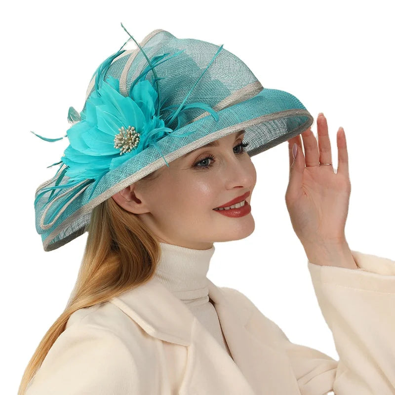 Fashion Woman luxury Wide Brim Kentucky Derby Sinamay Party Fascinators Wedding Hats Church Hat Elegant Fancy for Women Derby