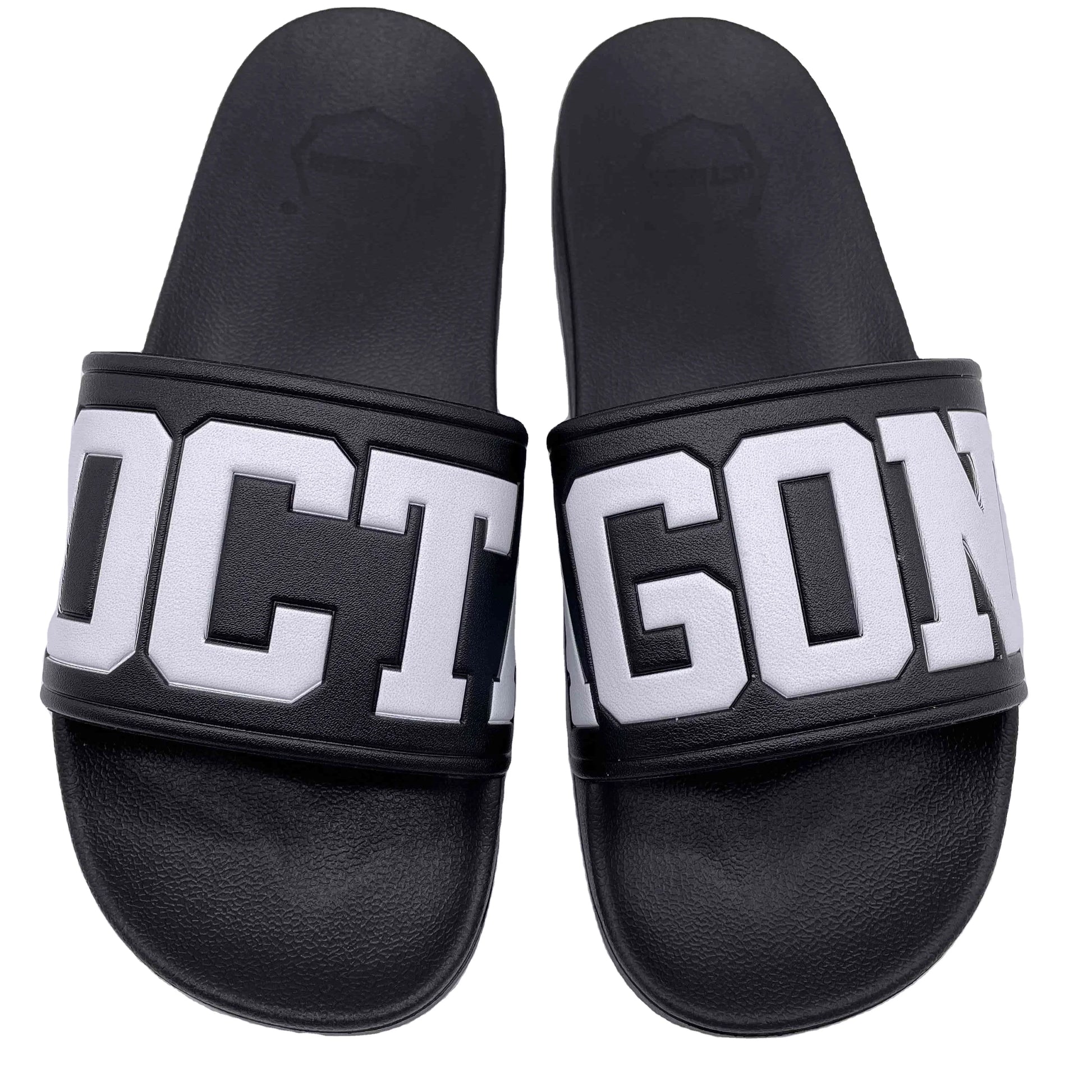 Factory Wholesale Men's Summer Slides Sandal Quick-Drying Striped Big Logo Raised Slide with Anti-Slip Feature for Winter